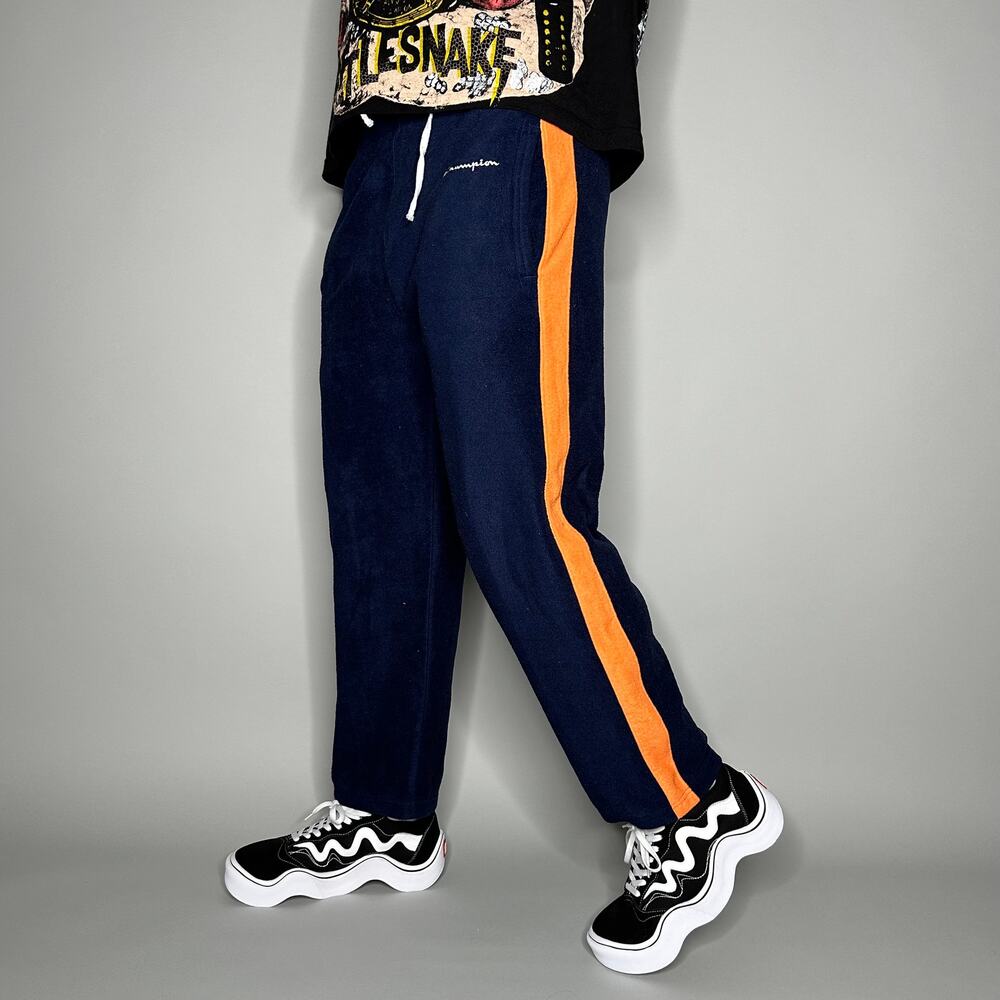 Vintage Y2K Champion Sweatpants Youth L Baggy Wide Leg Fit Navy Blue Orange